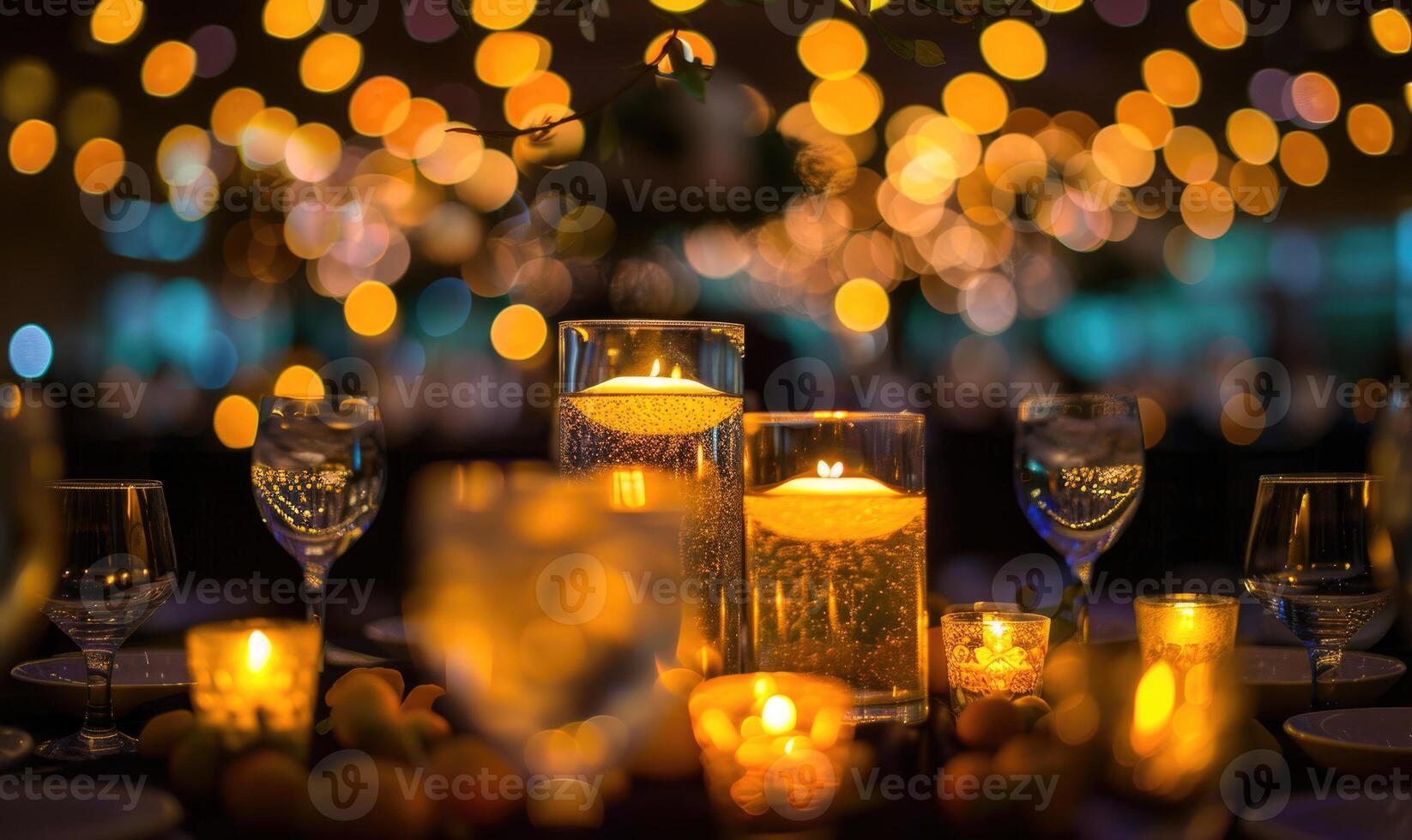 Glowing bokeh lights adding a touch of elegance to a formal event setting photo