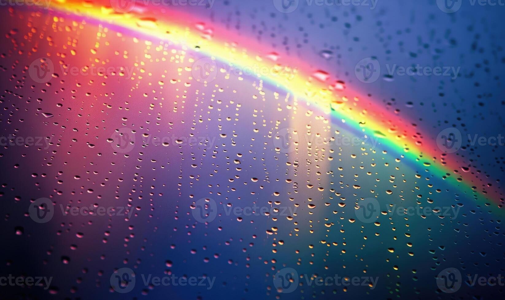 vistoso arco iris después primavera lluvia, arco iris en oscuro nublado cielo foto