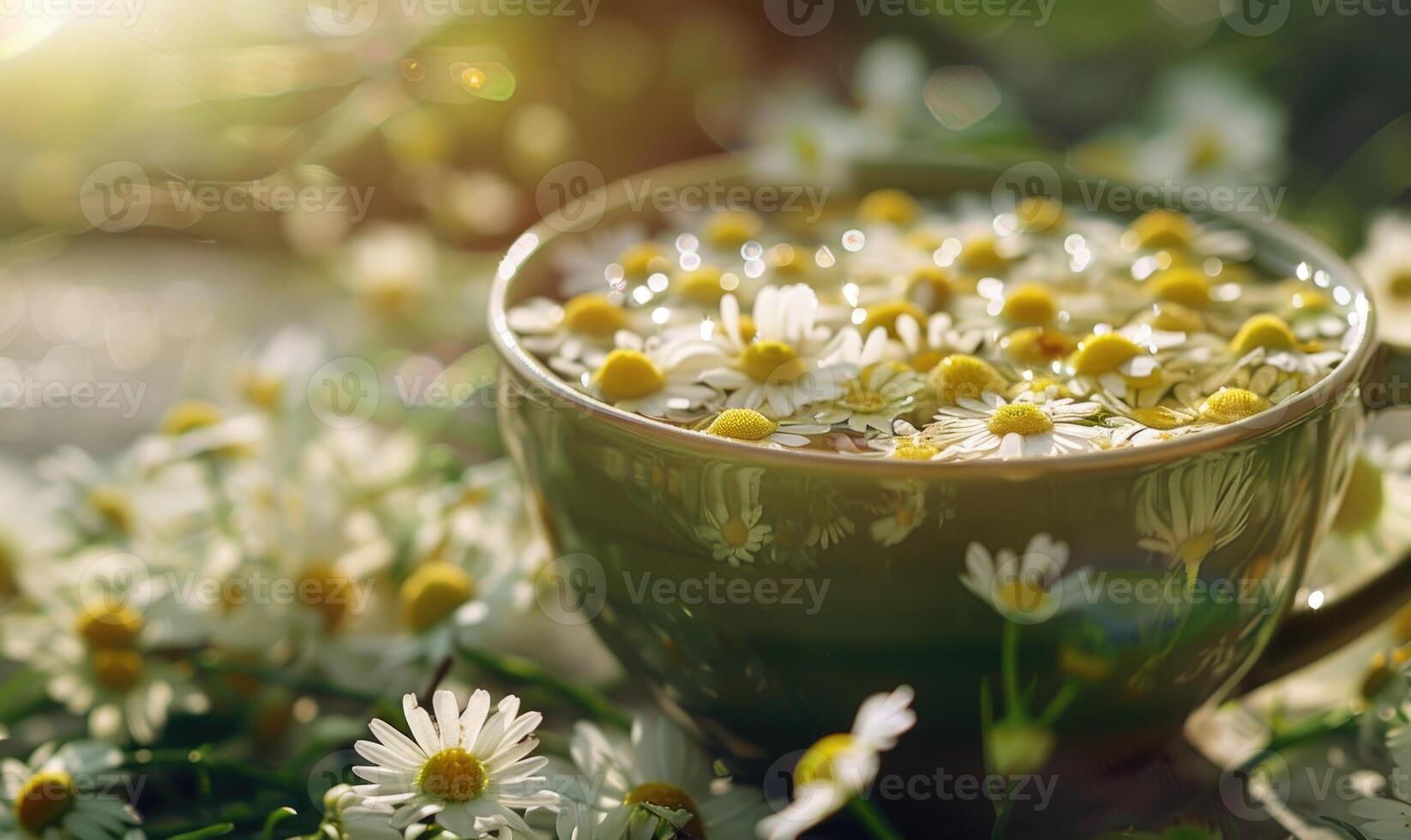 Cup of chamomile tea with chamomile flowers photo