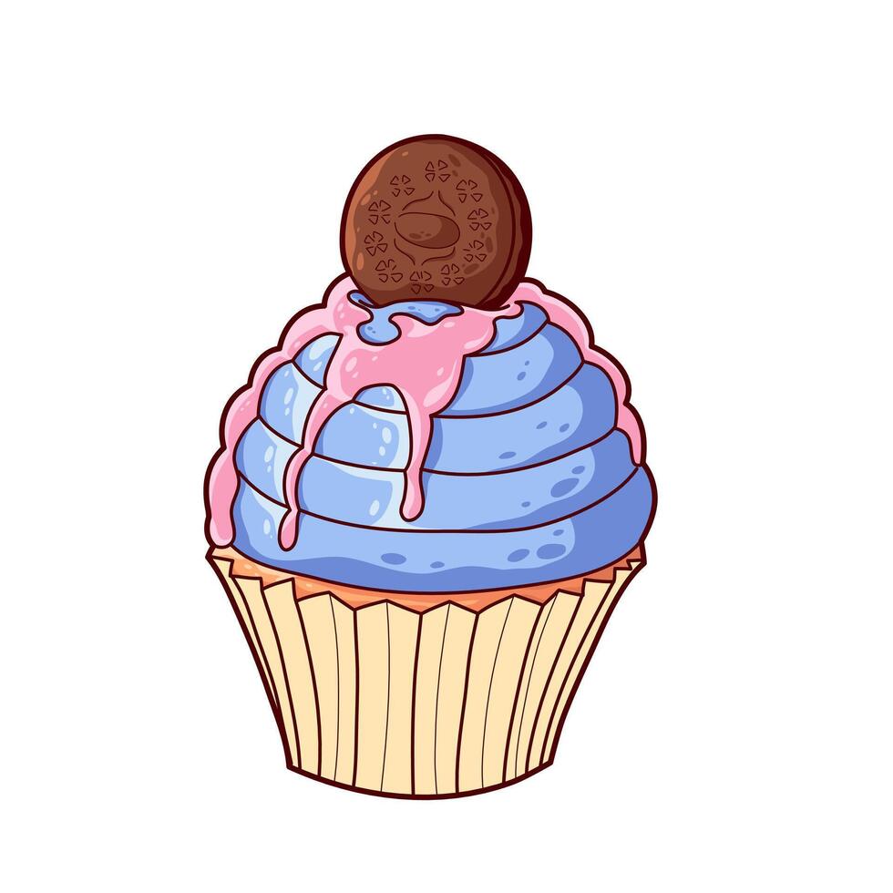 Cup Cake Blue Cartoon in Hand Drawn Illustration vector