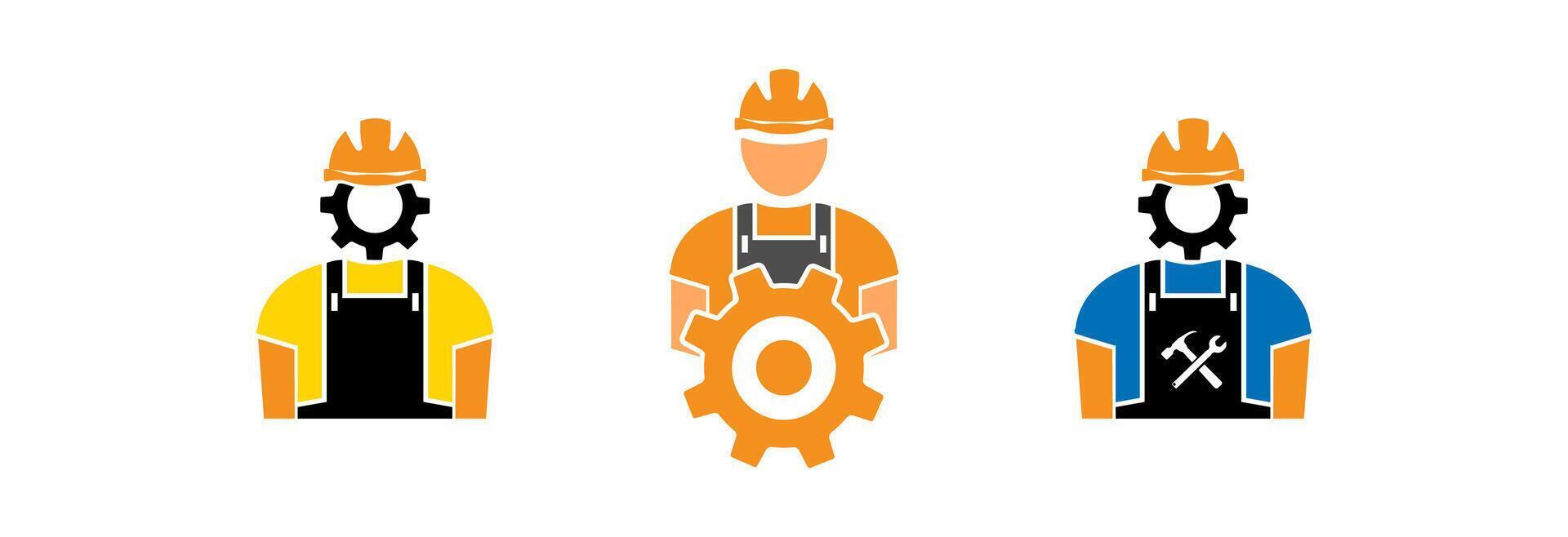 Builder icon in hard helmet. vector