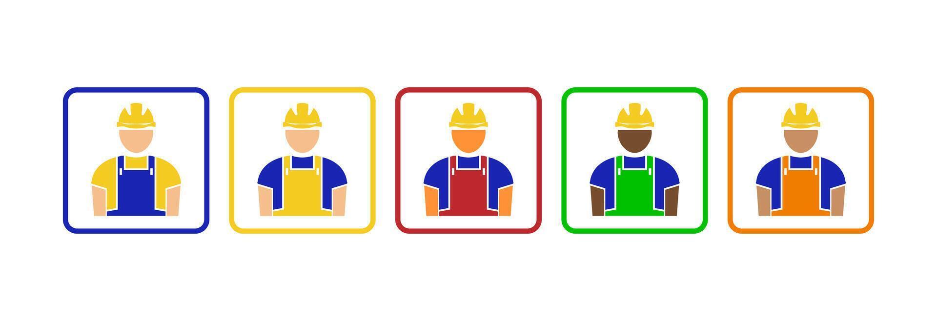 Builder icon in hard helmet. vector