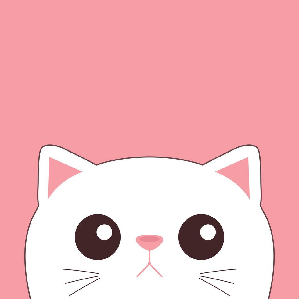 Cute peeking white cat face. Curious cat. Cute cartoon character. illustration vector