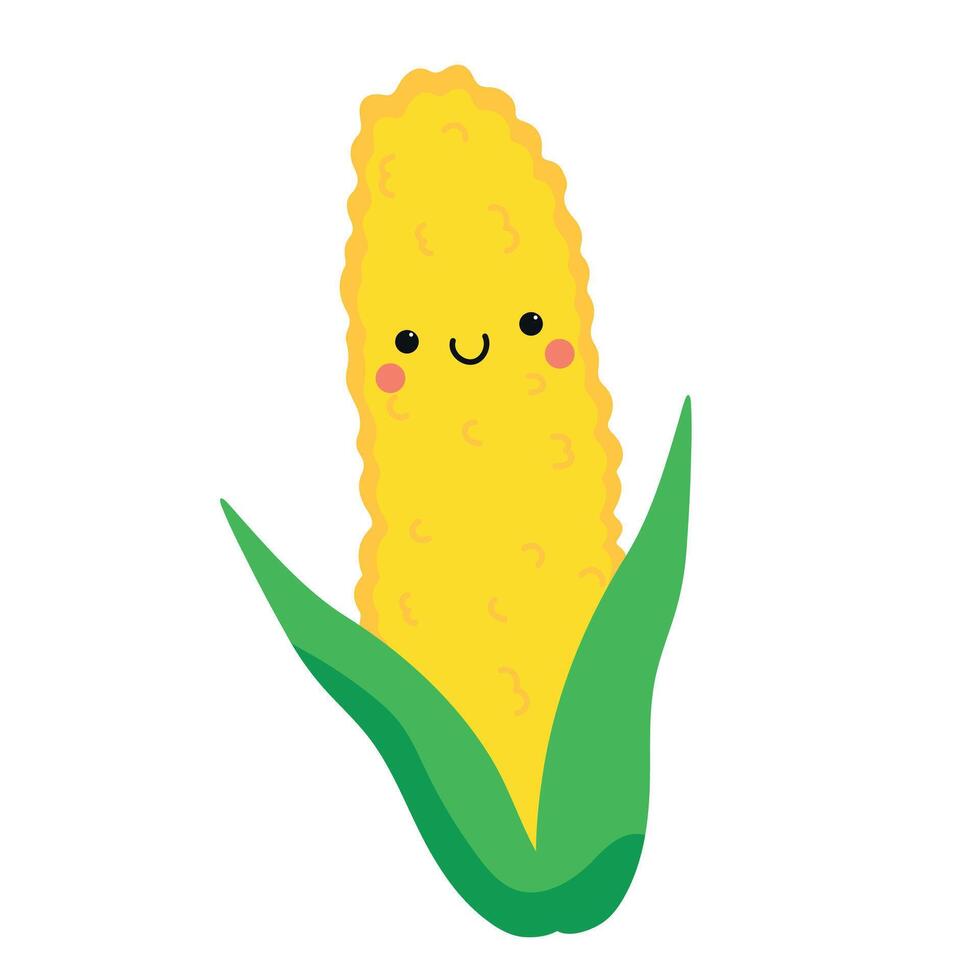 Cute cartoon smiling corn character. Childish style. Food icon. illustration vector