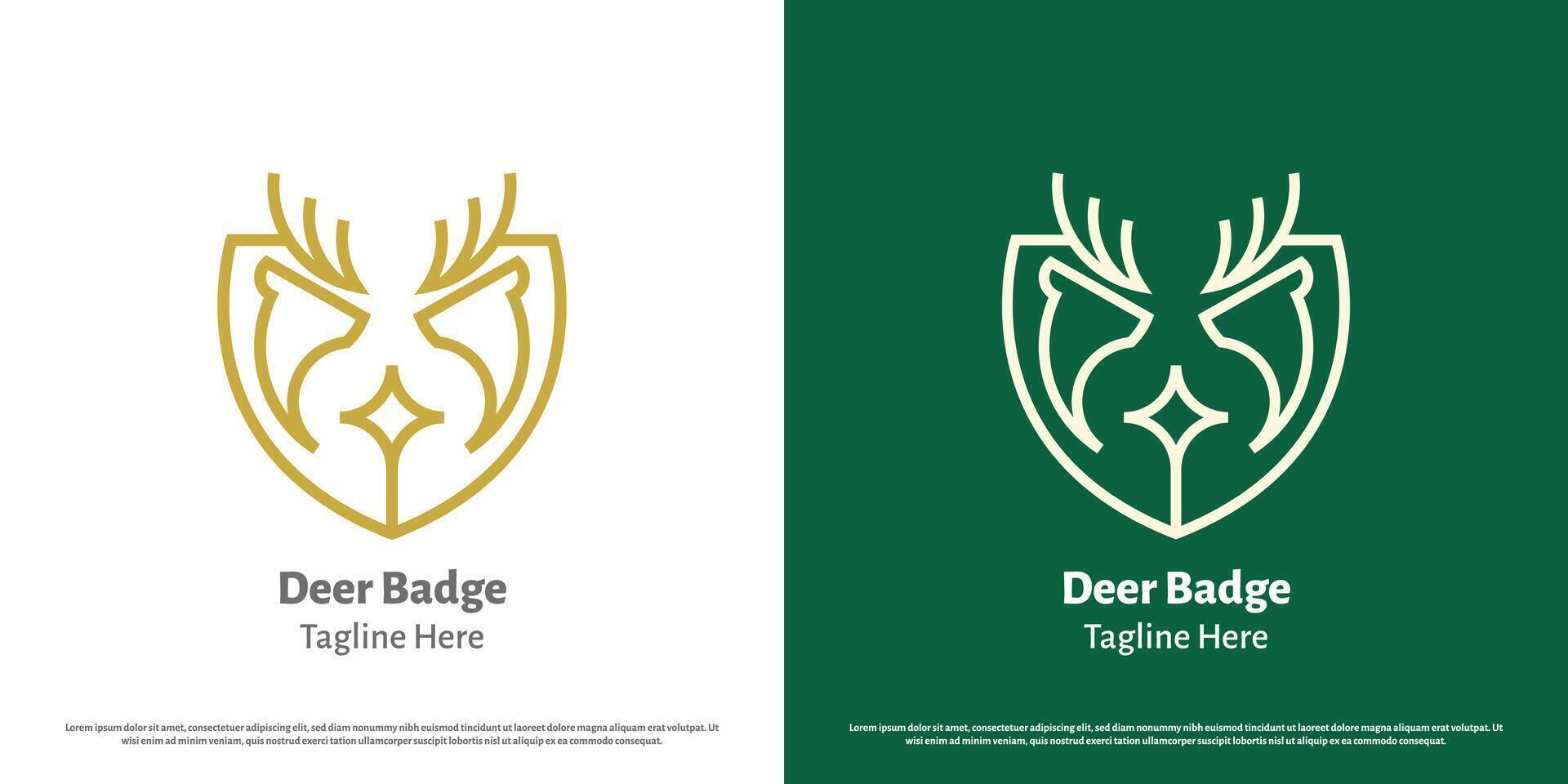 Deer badge logo design illustration. Silhouette badge emblem mark guard shield reindeer doe ruminant antelope zoo safari animal wildlife crest royal hunter club. Simple minimal minimalist palace. vector