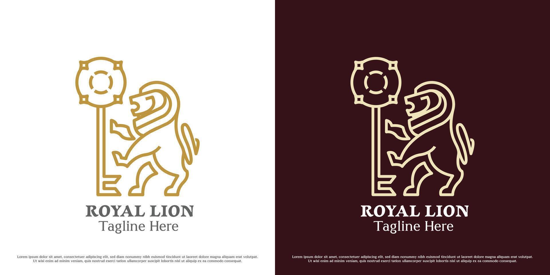 real león llave logo diseño ilustración. silueta de un real león participación un llave animal mascota rugido garra pata fauna fauna silvestre imperial honor emperador. sencillo mínimo minimalista majestad majestuoso lujo. vector