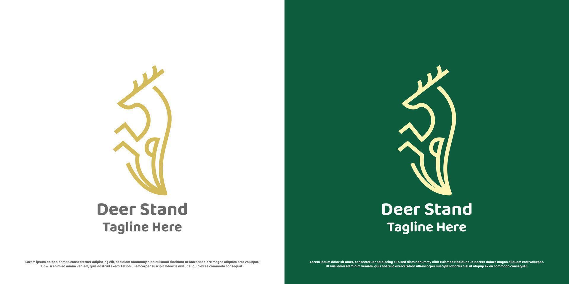 Deer badge logo design illustration. Linear silhouette of standing deer body reindeer elk fawn doe stag hill animal stand badge stamp hunter club. Simple crest modern geometric minimalist icon symbol. vector