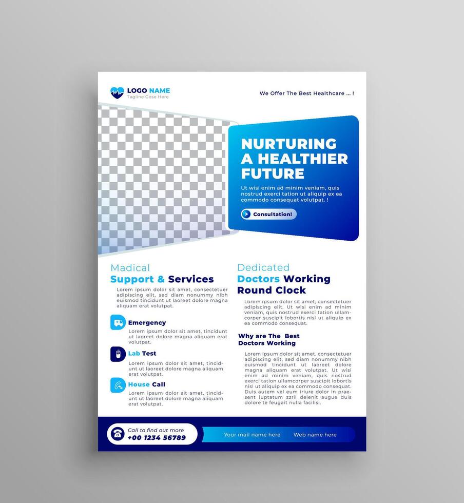 Modern Medical Healthcare Services poster and flyer template design. Modern Flyer design with blue color decoration. Suitable for social media, websites, flyers, and banners. vector