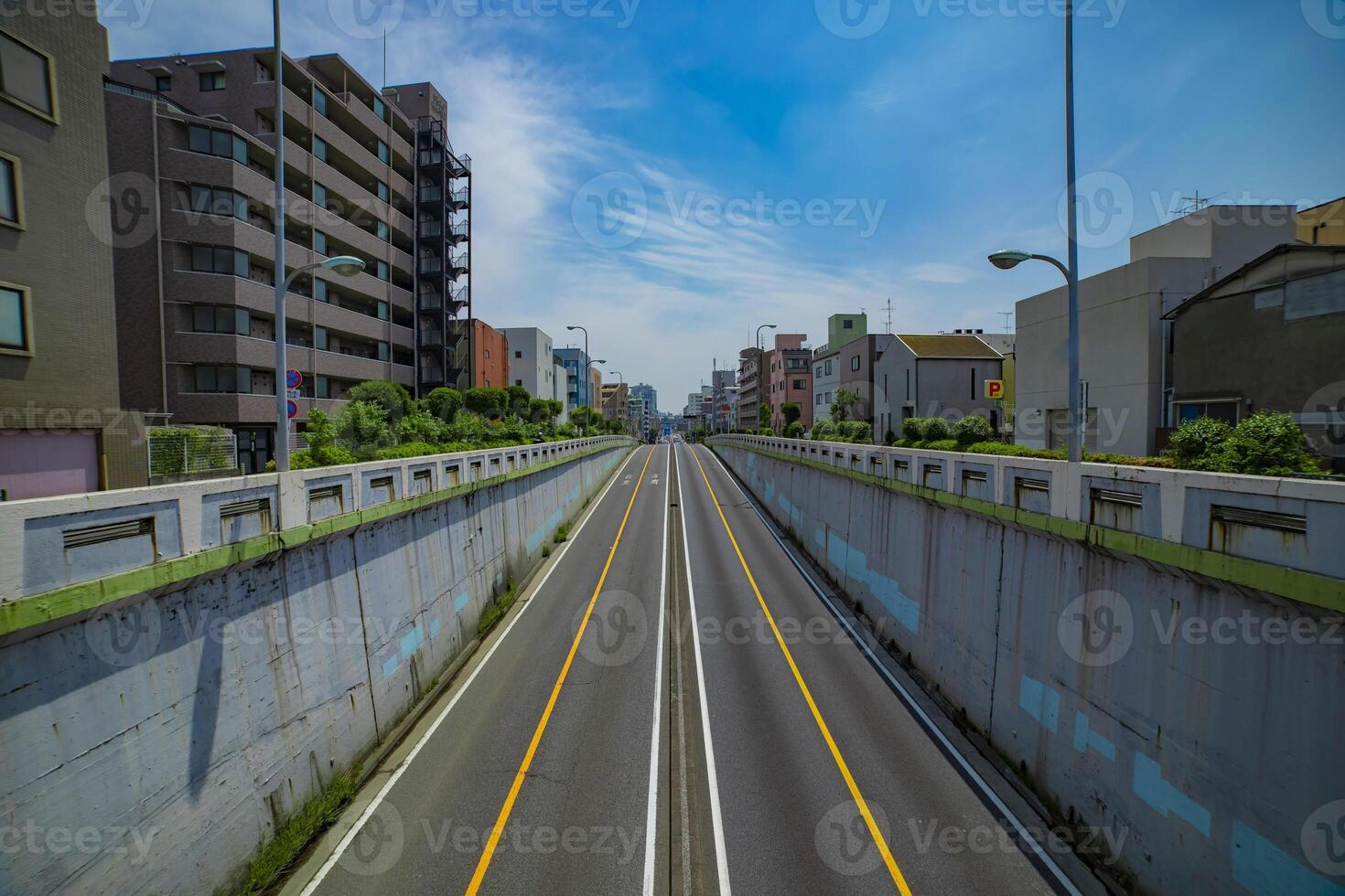 A empty urban street in Tokyo wide shot photo