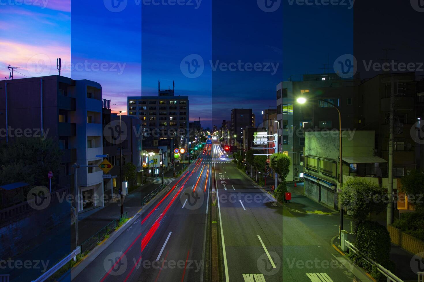 A sliced time lapse photography of cityscape in Tokyo day to night photo