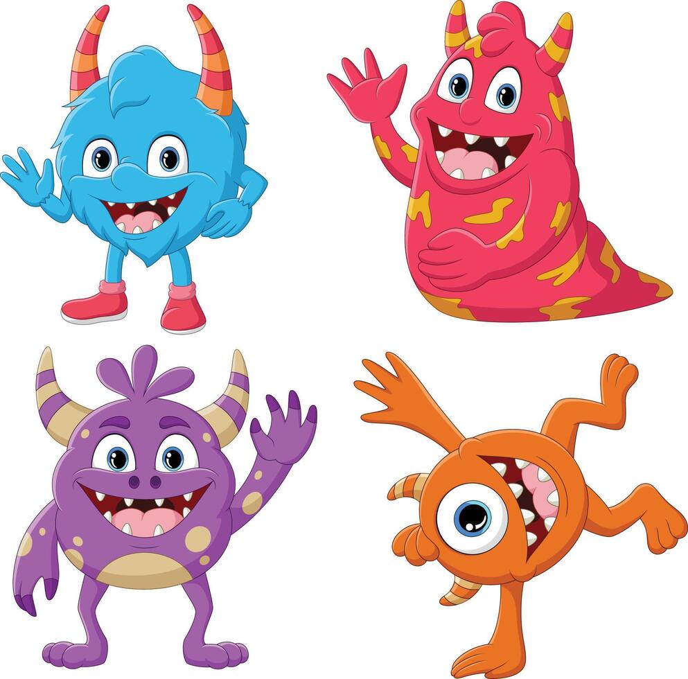 Cartoon four happy monsters vector