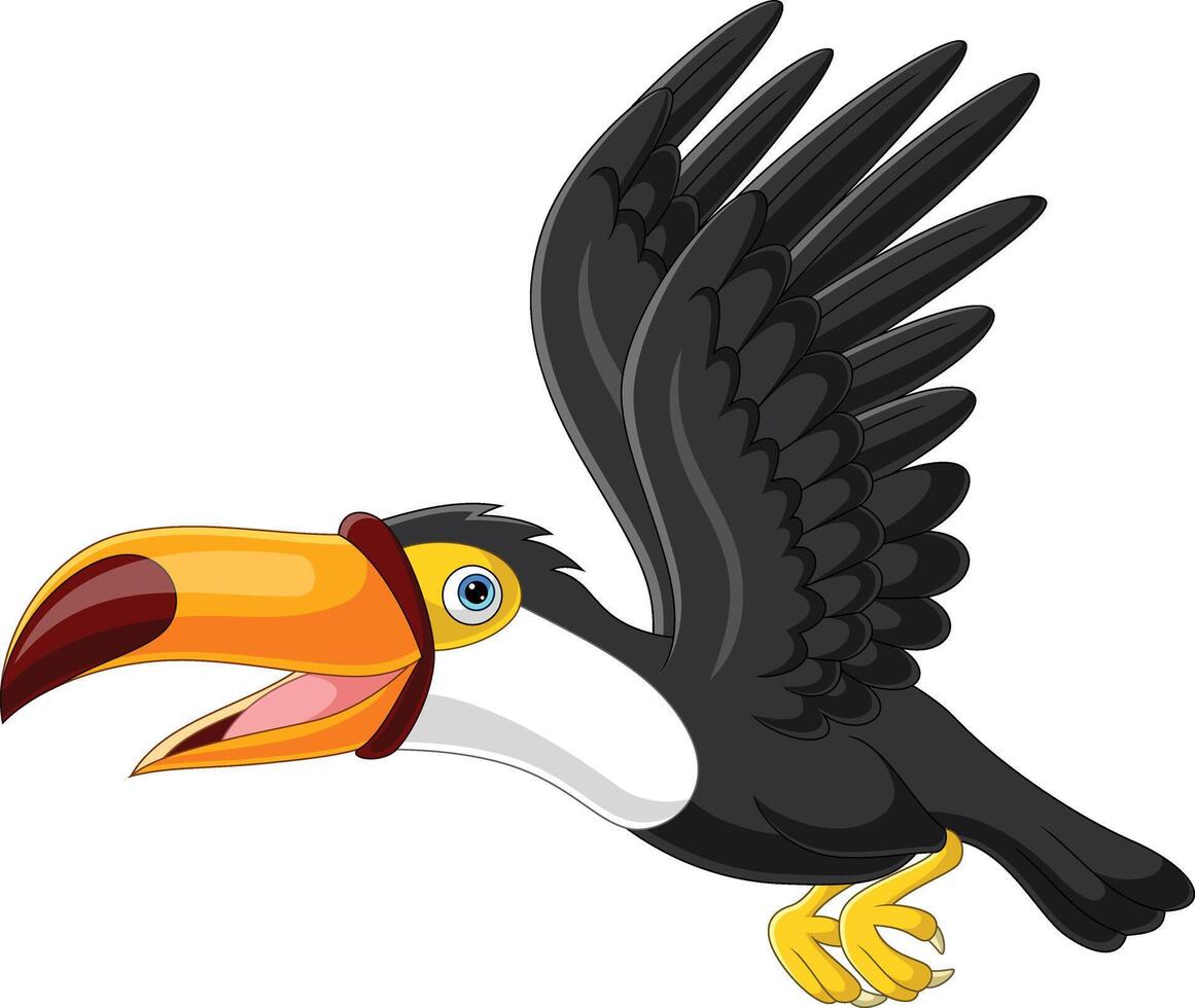 Cartoon toucan flying on white background vector