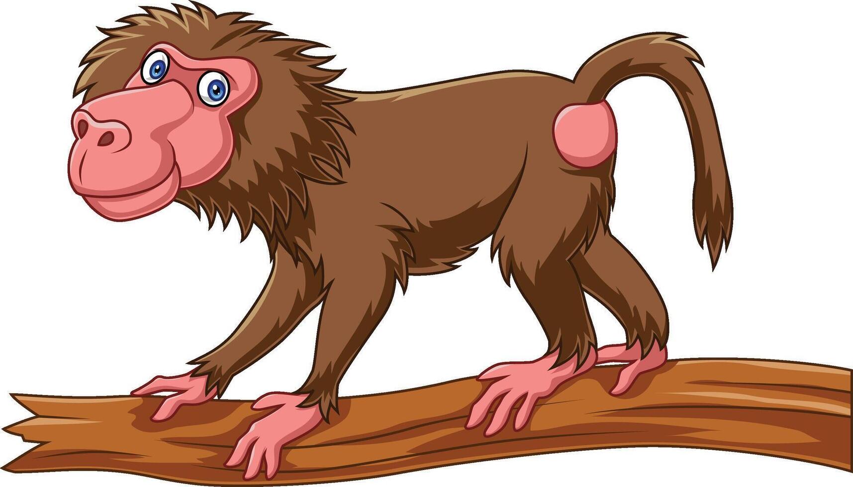 Cartoon funny baboon on tree branch vector