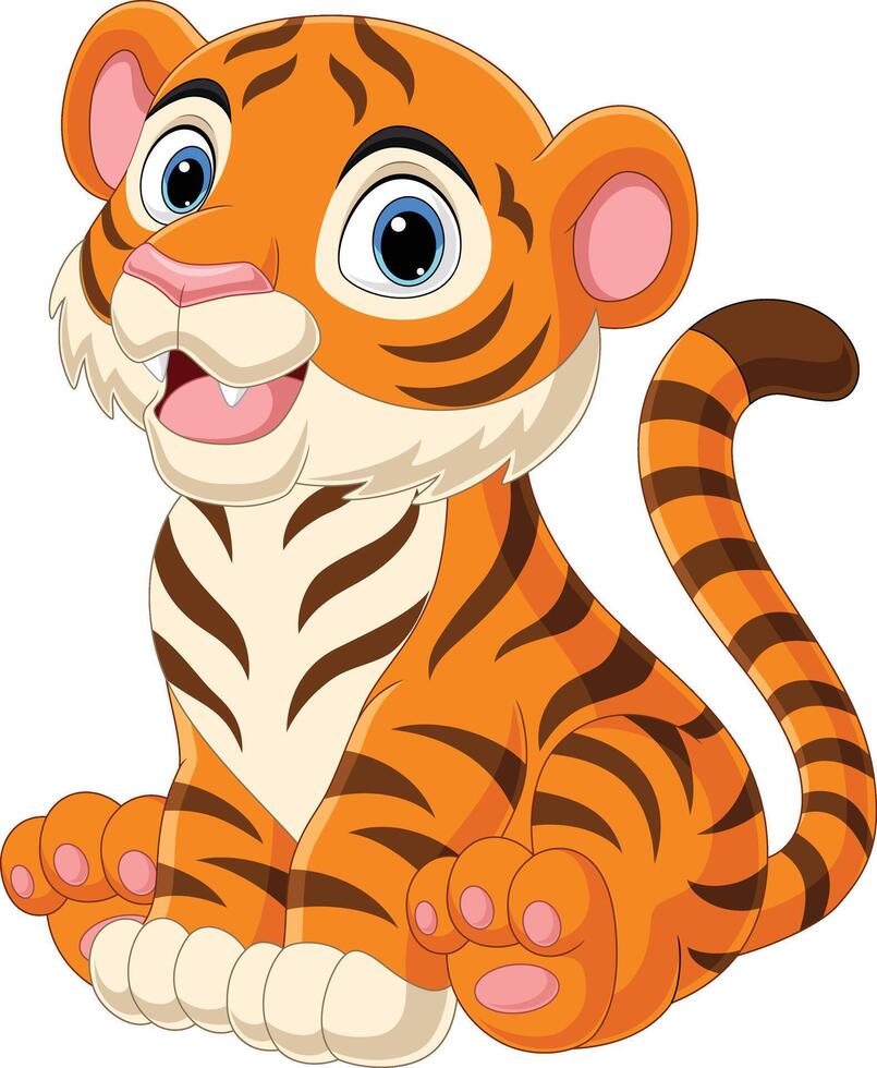 Cartoon funny baby tiger sitting vector