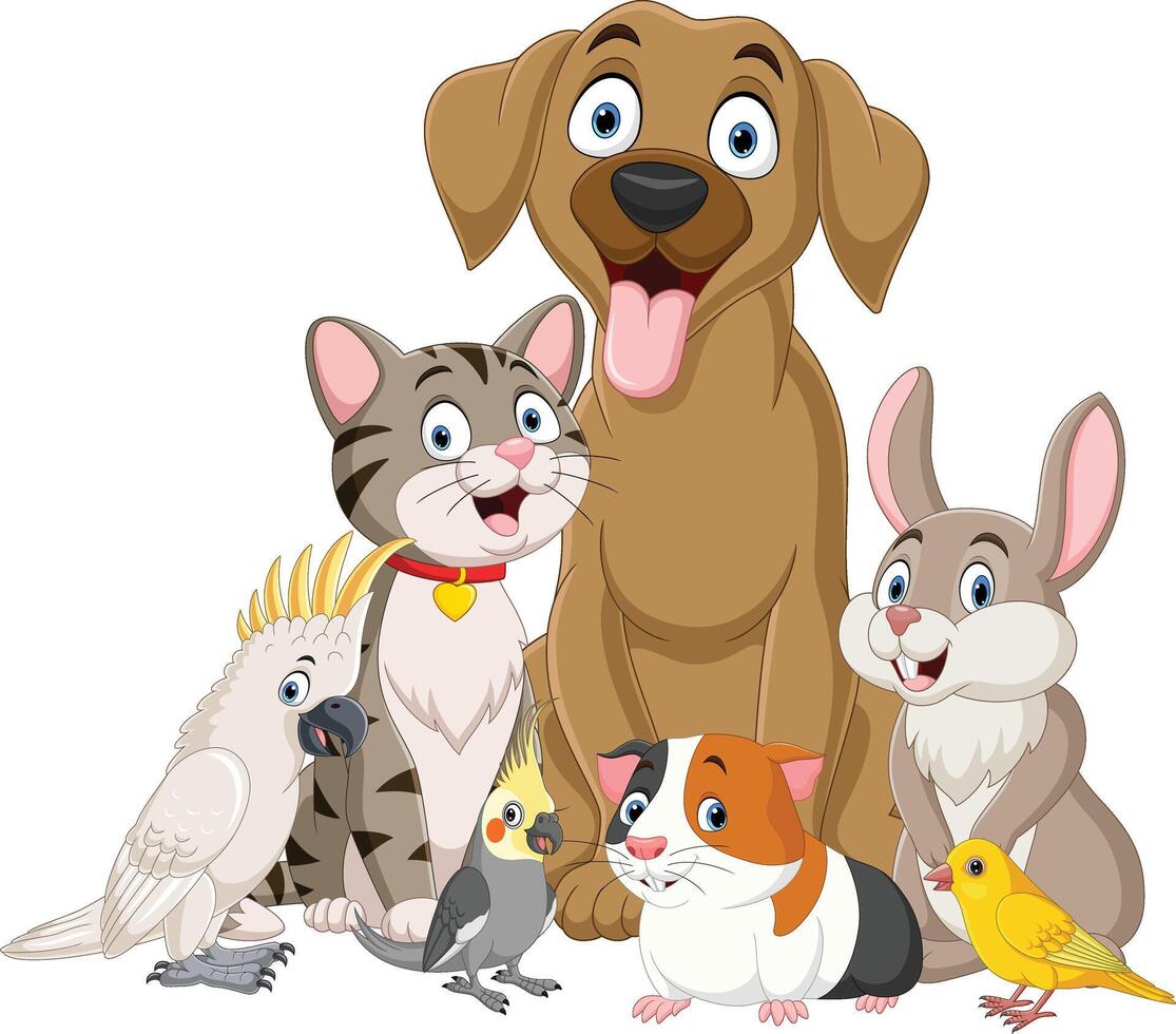 Cute cartoon pets collection set vector