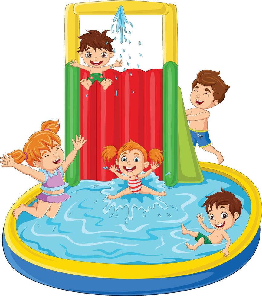 Children playing in water park vector