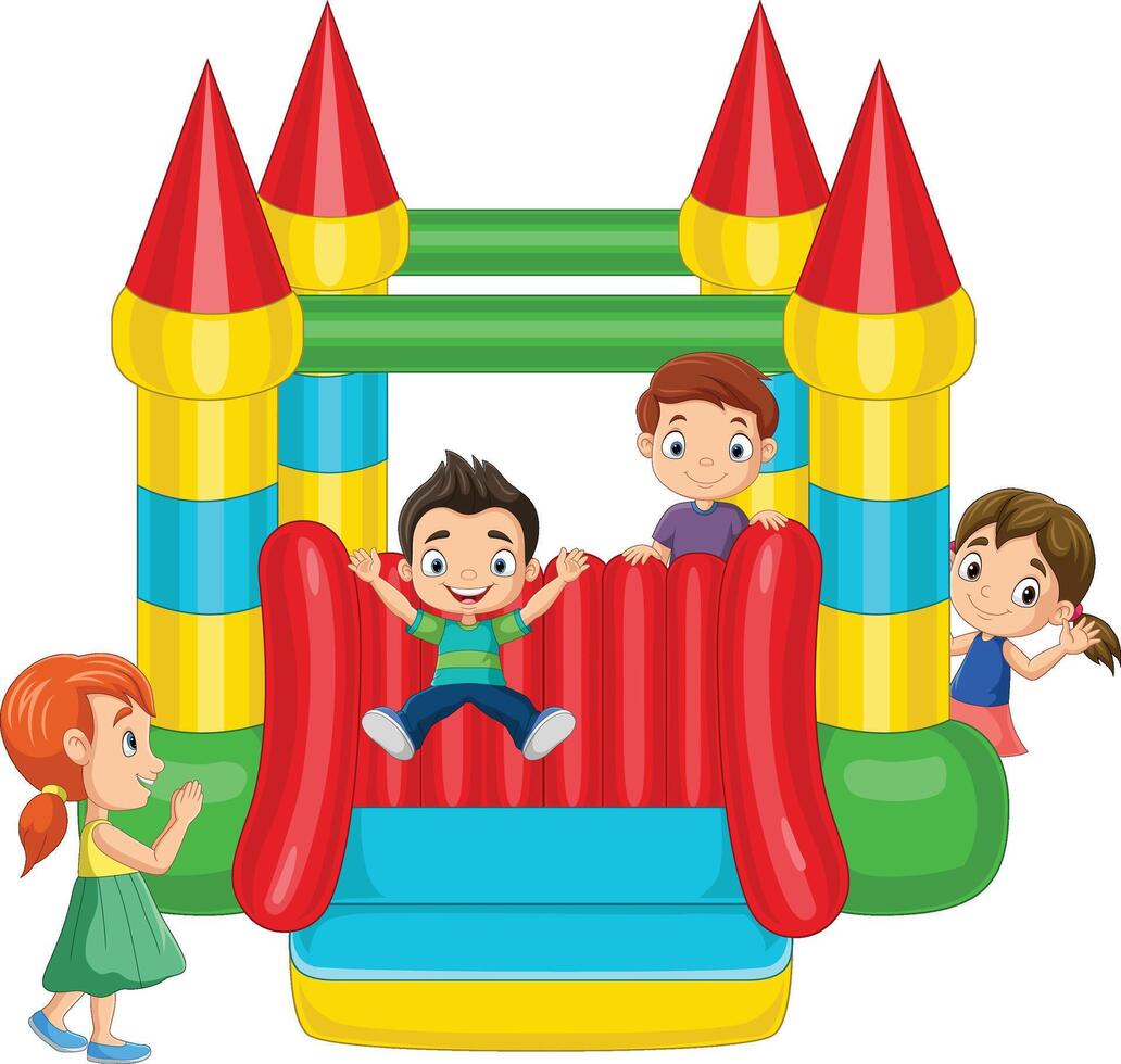 Cartoon children on a bouncy castle vector