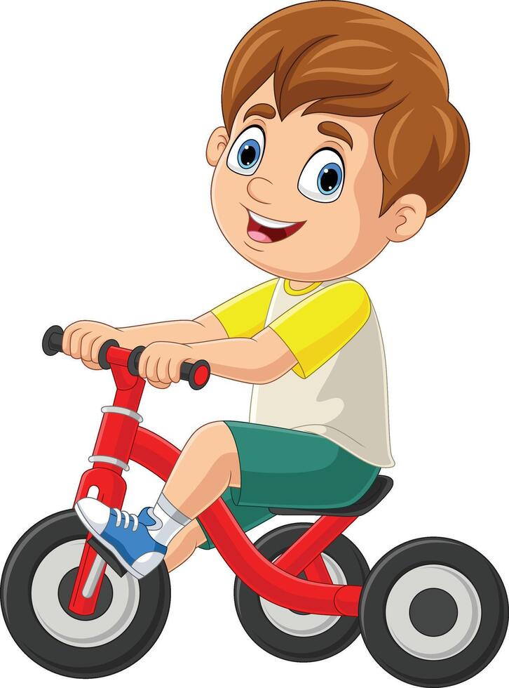 lindo niño pequeño de dibujos animados montando bicicleta vector