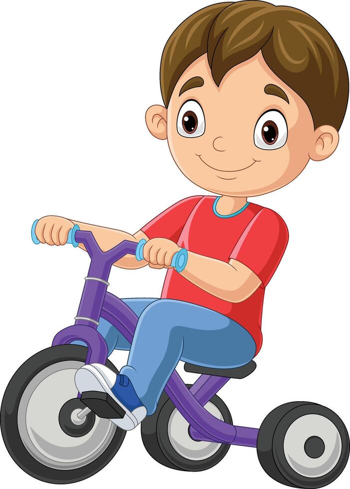 lindo niño pequeño de dibujos animados montando bicicleta vector