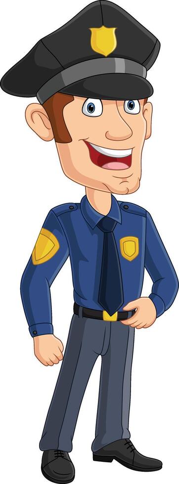 caricatura, sonriente, oficial, policía, posición vector