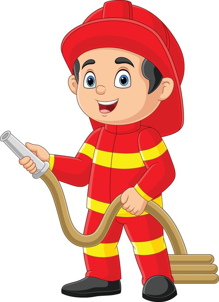 Cartoon firefighter holding a fire hose vector