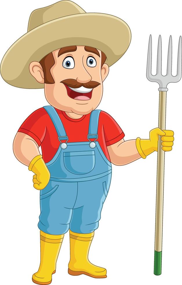 Cartoon farmer holding a pitchfork vector
