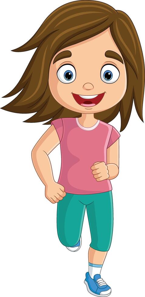 Cartoon happy little girl running vector