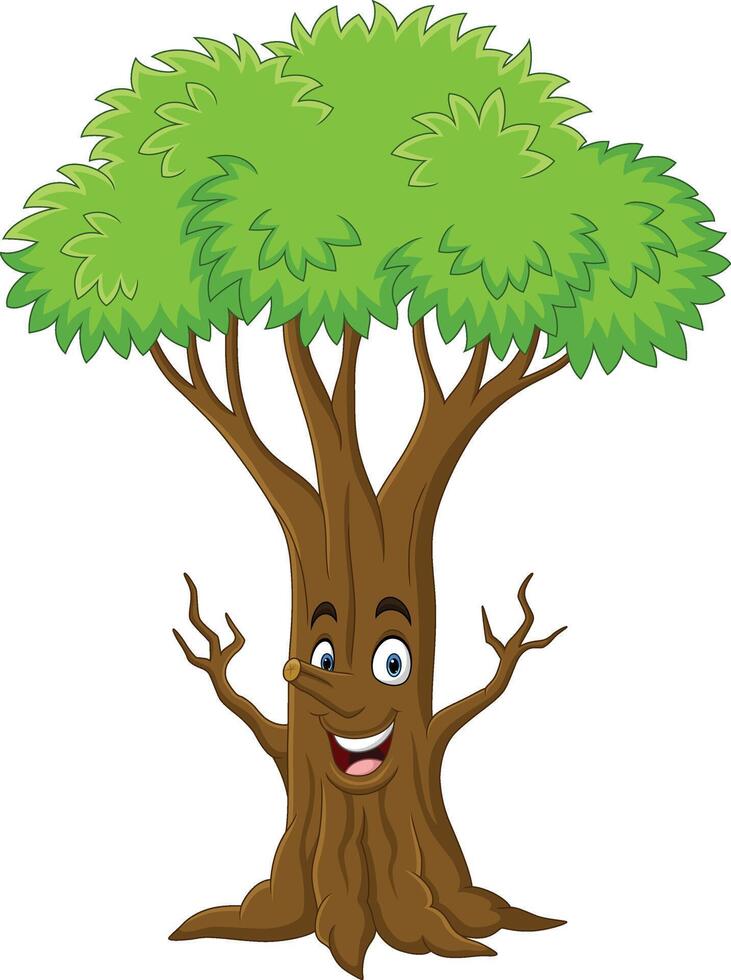 dibujos animados gracioso árbol personaje en blanco antecedentes vector