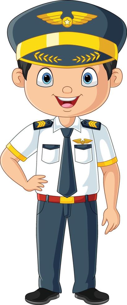 Cartoon happy young pilot standing vector