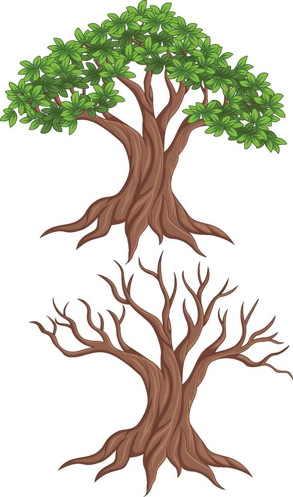 ilustración de un vivo árbol y muerto árbol vector