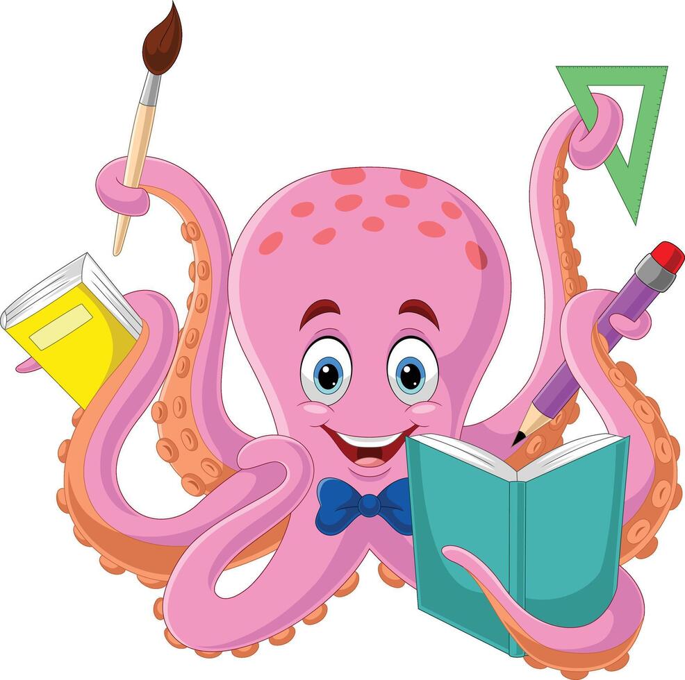 Cartoon octopus holding a stationery vector