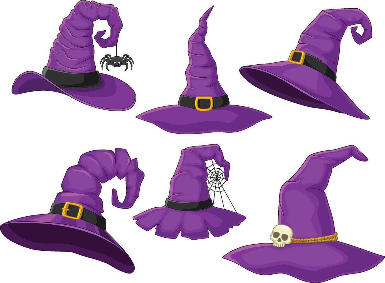 Cartoon purple witch hats collection vector