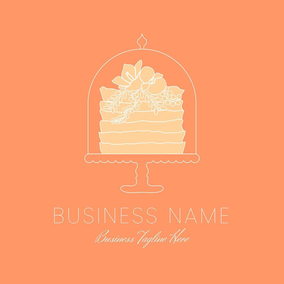 Orange Cake Outline Logo for Bakery in Clean Style with Flowers vector