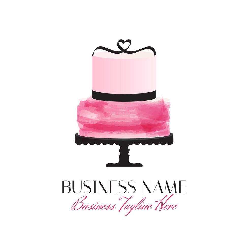 Pink Romantic Cake Logo Design with Heart vector