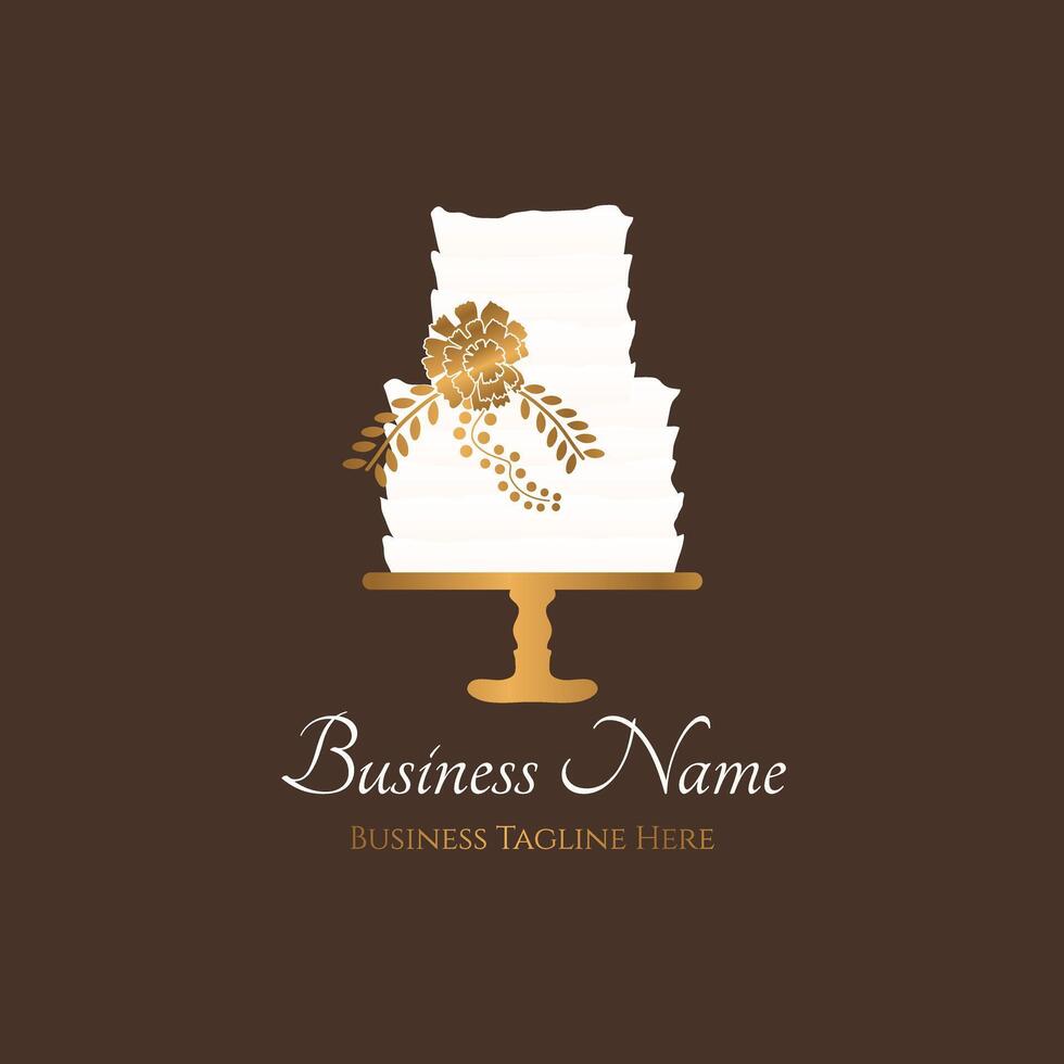 Cake Bakery Logo in Elegant Style and Gold and Brown Colors vector