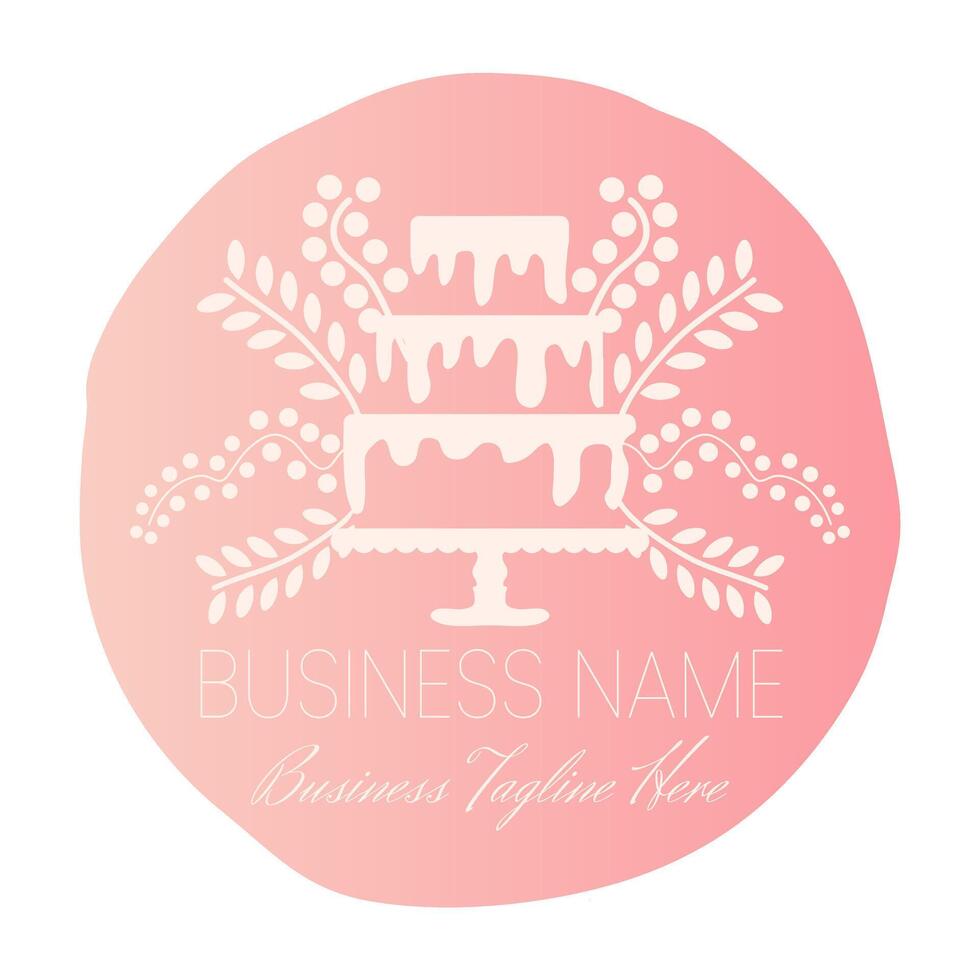 Bakery and Cake Round Badge Logo Design in Pastel Pink Color vector