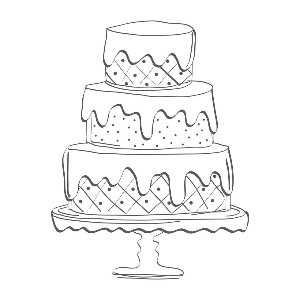 Hand Drawn Cake Illustration in Sketch or Draft Style vector