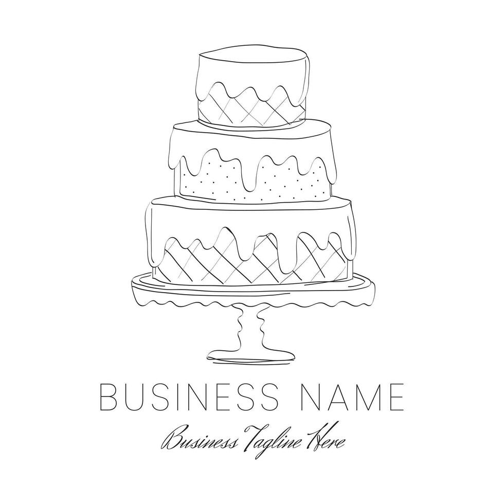 Hand Drawn Cake Logo in Sketch or Draft Style vector