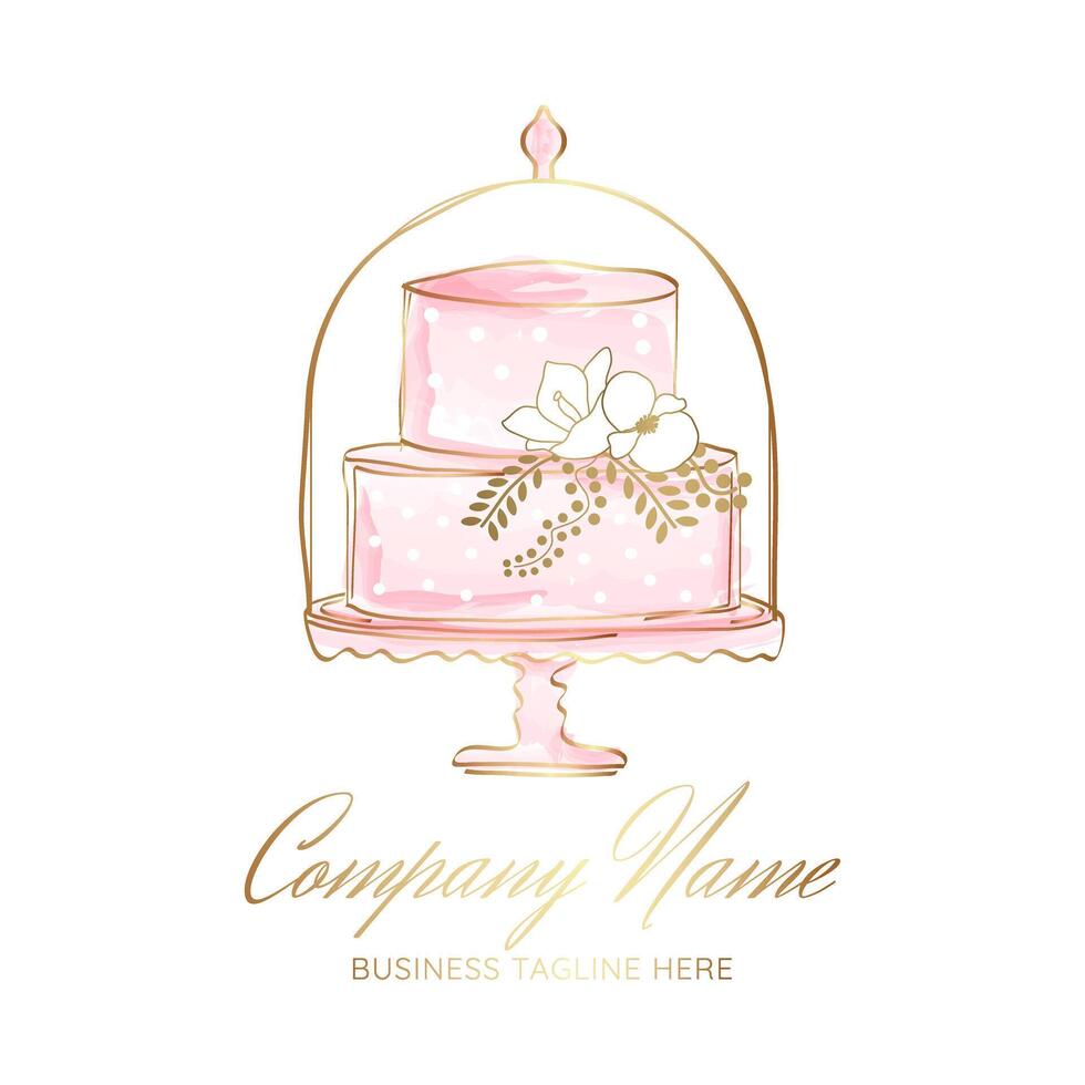 Pink Cake Logo Illustration with Flowers vector