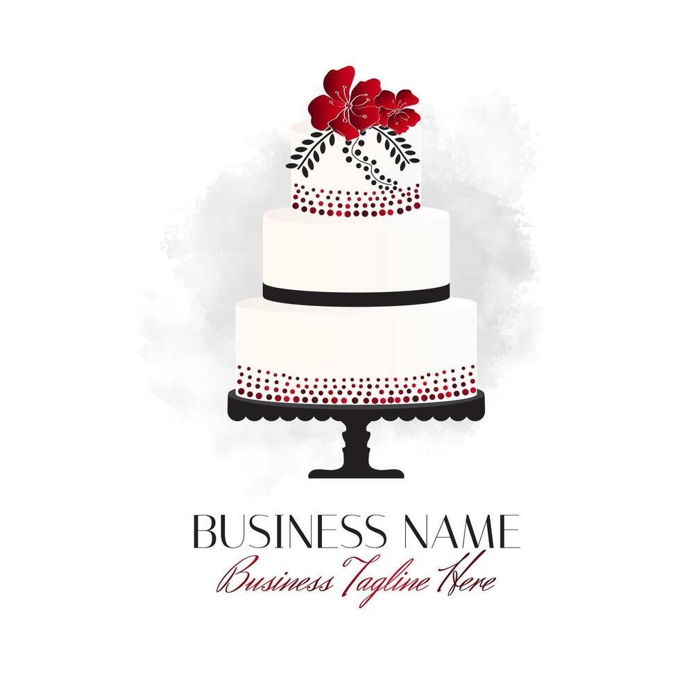 Logo Design with a Big White Cake and red Floral Decoration vector