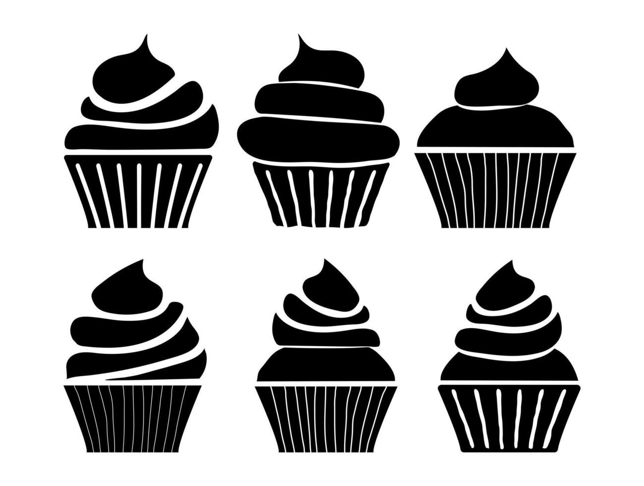 Black Cupcake Silhouette Illustration Set or Muffin Cake Collection vector
