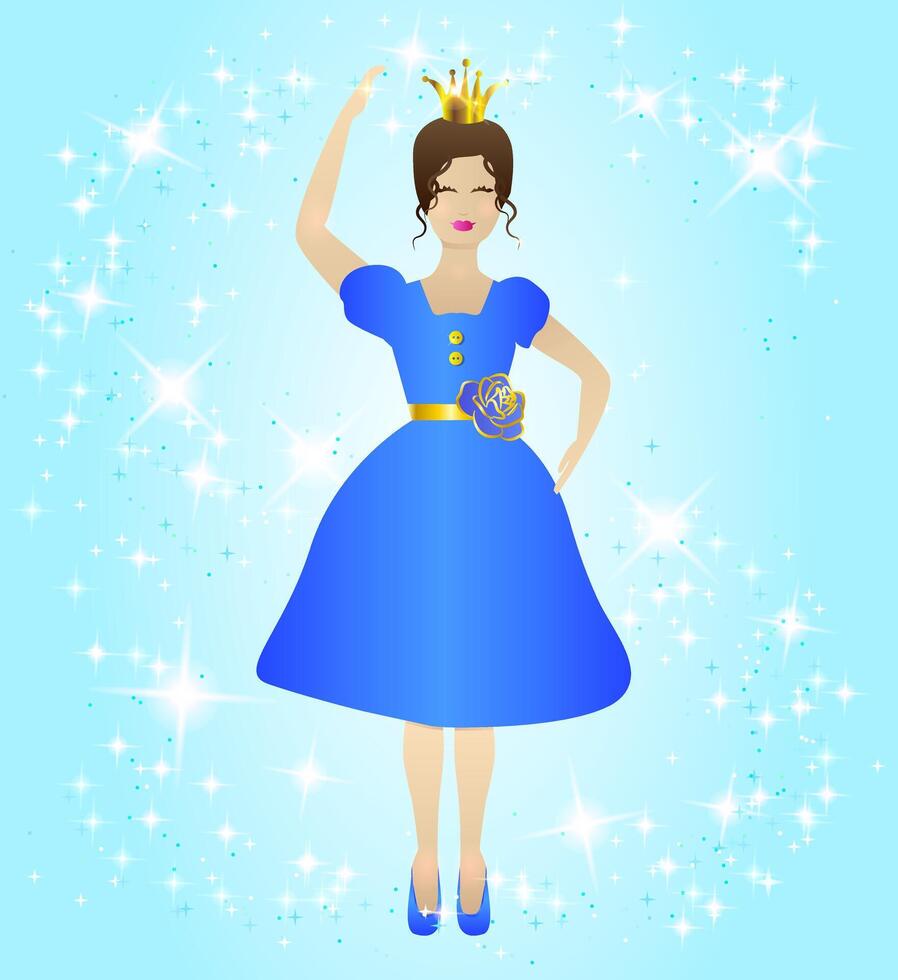 Blue Princess Fairy Illustration Design with Sparkle Background vector