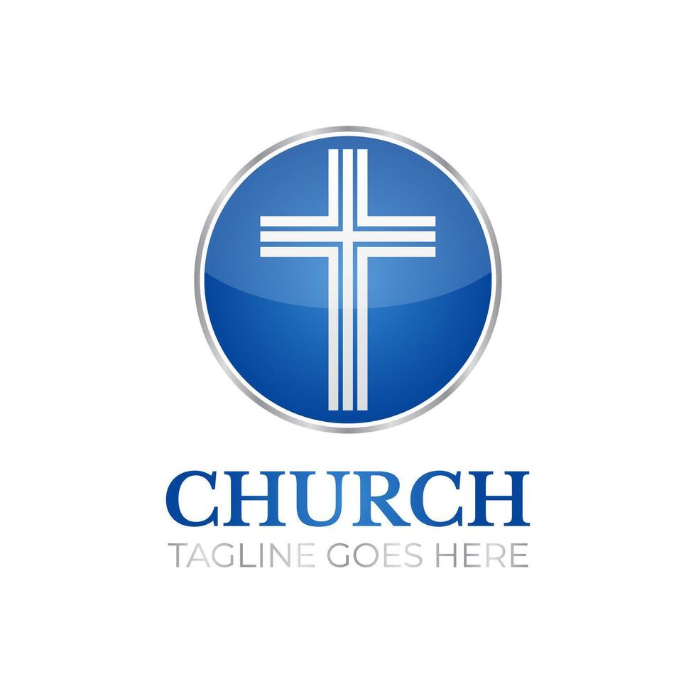Christian Church Round Logo Design with Cross vector