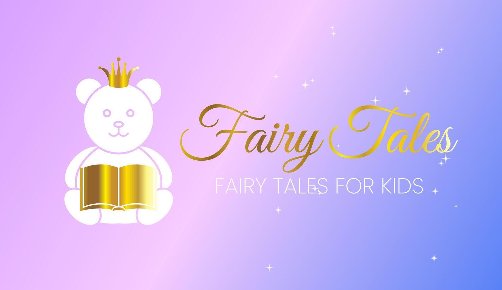 Magical Fairy Tales for Kids Purple Illustration Design with a Bear and a Book Background vector