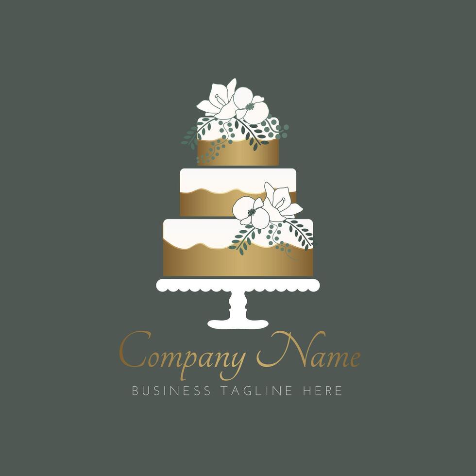 Cake Bakery Logo Design on Green Background vector