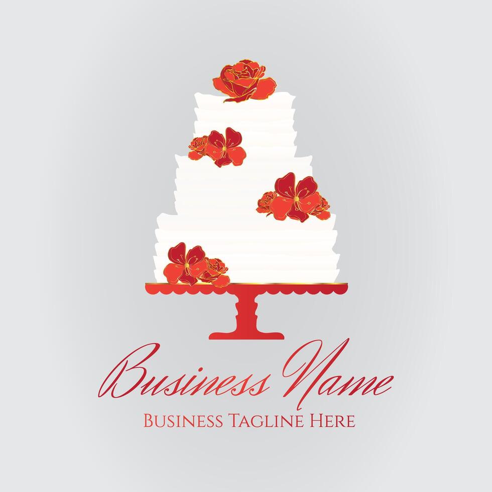 Cake Bakery Logo in Elegant Style in Red and White Colors vector