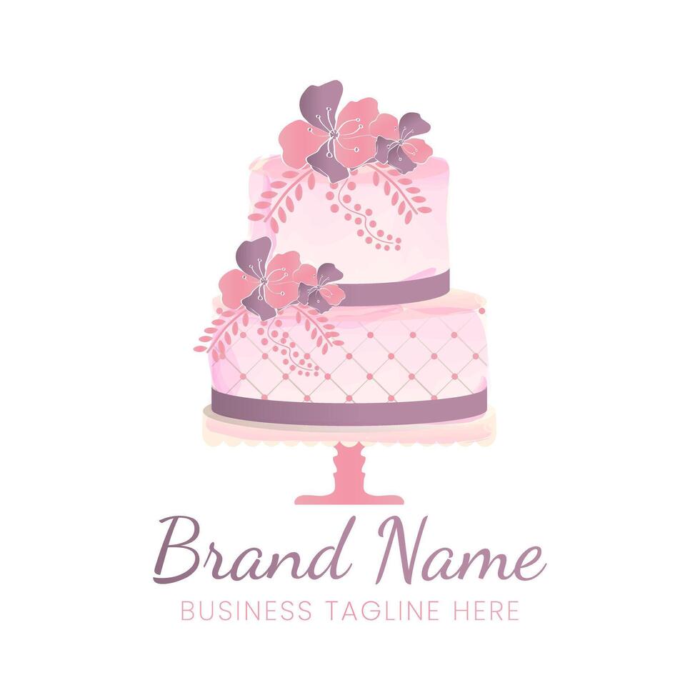 Elegant Pink Cake Logo Design with Flowers vector