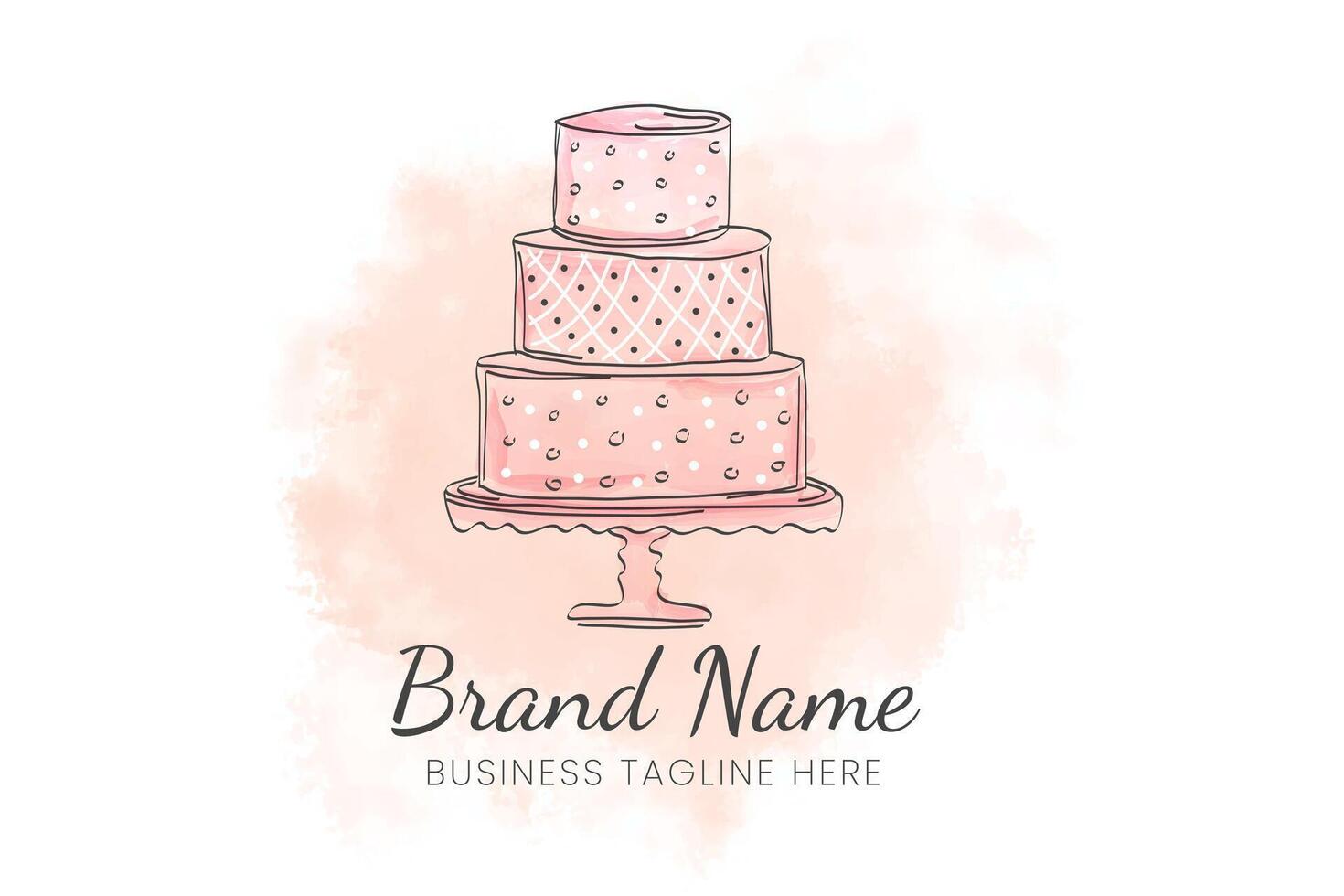 Peach Color Watercolor Draft Style Cake Logo Design vector