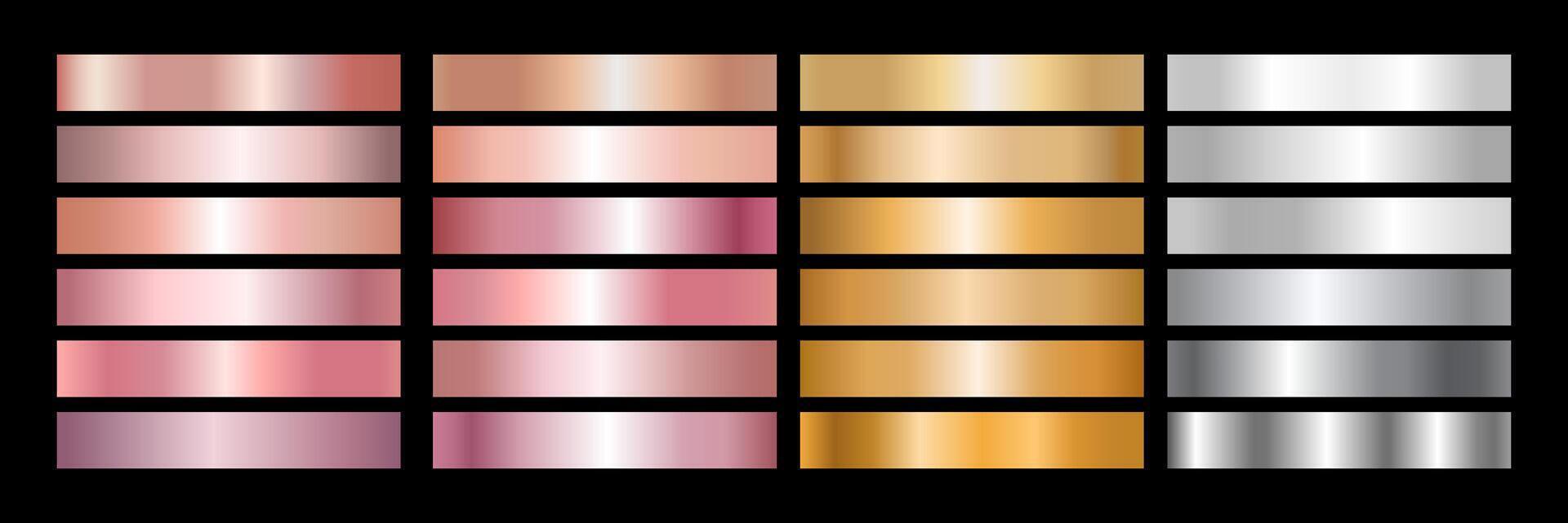 Metal Gradient Collection of Rose Gold, Golden and Silver Swatches vector