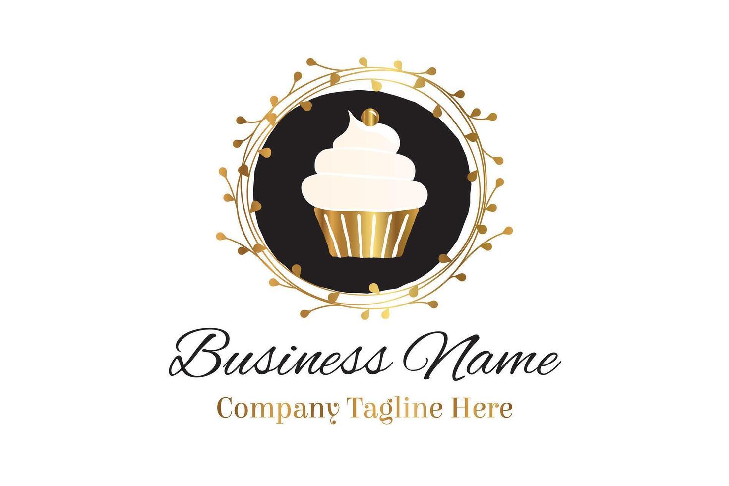 Black and Gold Round Cupcake Logo or Muffin Icon for Bakery vector